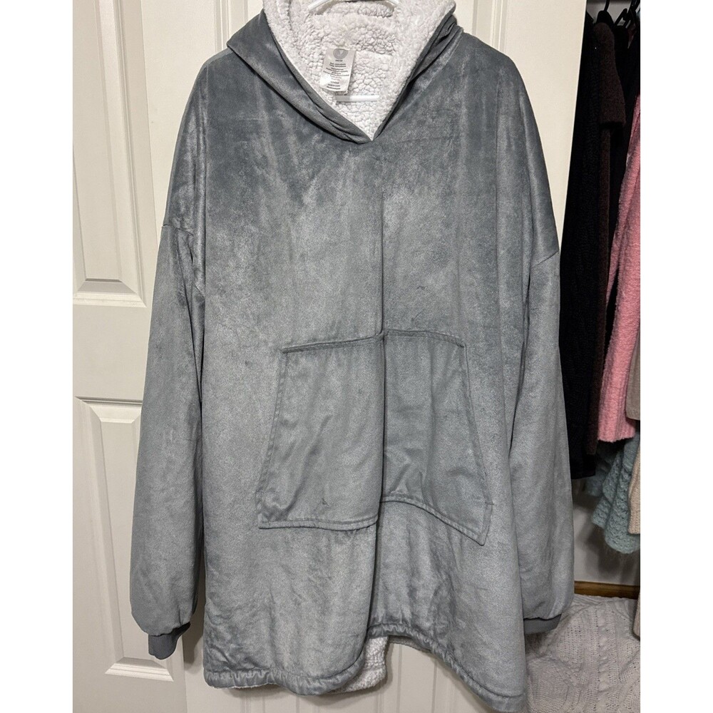 Cuddle Crew Grey Oversized Blanket Hoodie Velour Faux Sherpa Lined